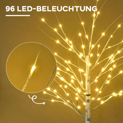 Künstliche Birke mit LED-Beleuchtung, weiße Rinde, 180 cm