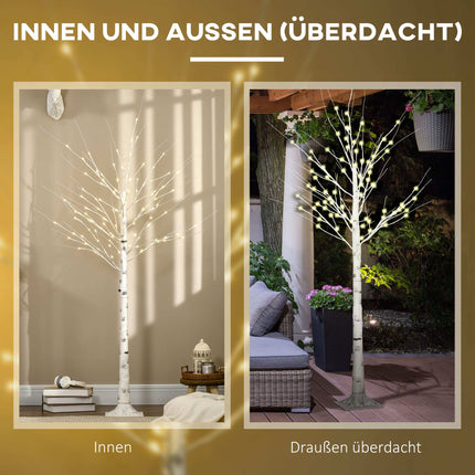 Künstliche Birke mit LED-Beleuchtung, weiße Rinde, 180 cm