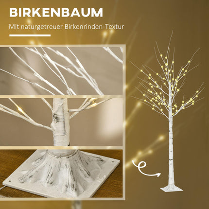 Künstliche Birke mit LED-Beleuchtung, weiße Rinde, 180 cm
