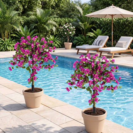 Künstliche Bougainvillea-Bäume, 110 cm mit Erdspieß, 2er-Pack