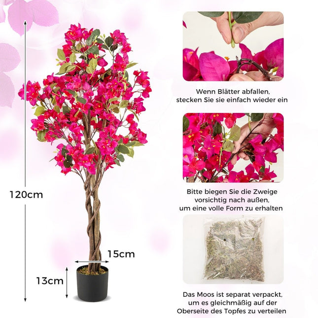 Bougainvillier artificiel avec pot, 120 cm, rose