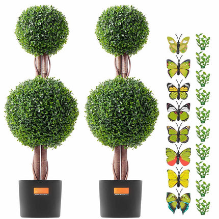 Artificial Boxwood Double Ball Topiary Trees, 36 Inch, Set of 2