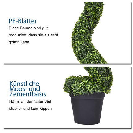 Künstliche Buchsbaum-Spiralbäume, 2er-Set, 120 cm, getopft