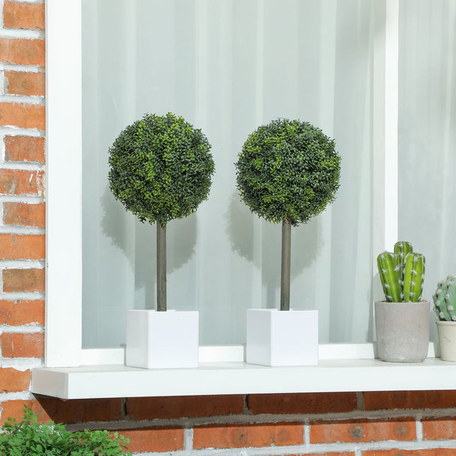 Artificial Boxwood Topiary Set, 45cm, UV-Resistant