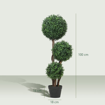 Topiaire de buis artificiel, motif à trois boules, 100 cm, vert