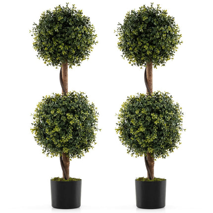 Künstliche Buchsbäume mit Topf, 90cm, 2er-Set