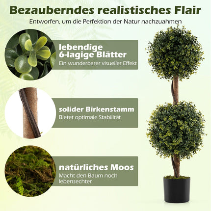 Künstliche Buchsbäume mit Topf, 90cm, 2er-Set
