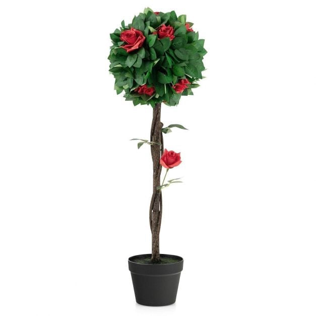 Künstlicher Kamelienbaum 92cm, 12 rote Blüten, getopft