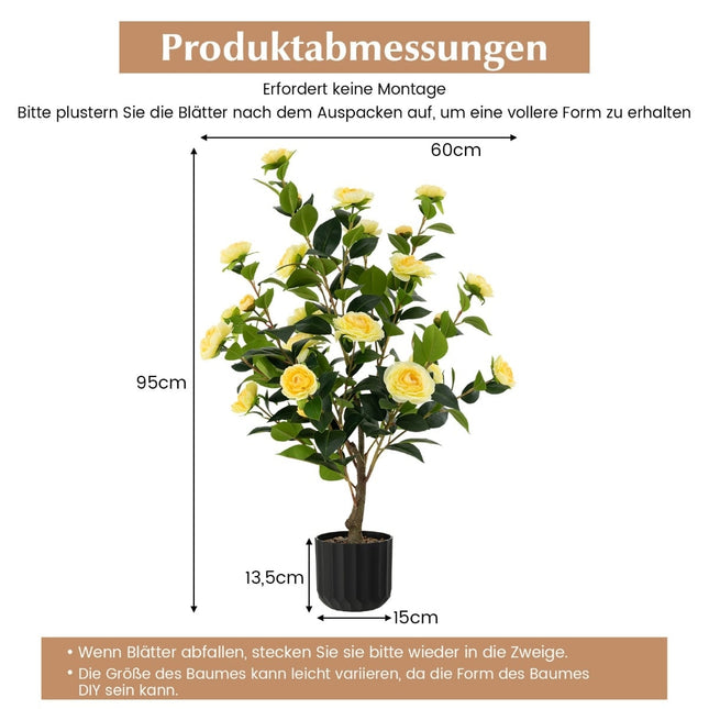 Künstlicher Kamelienbaum, 95 cm, Gelb, Zementtopf