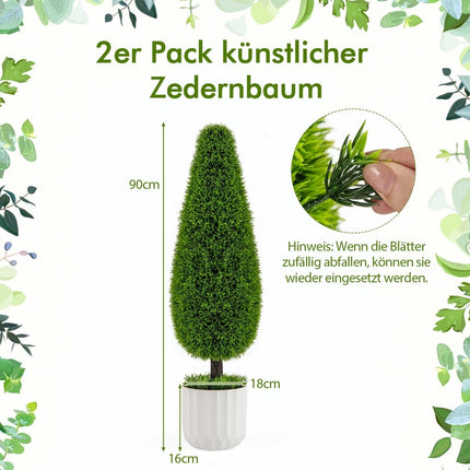 Cèdre artificiel avec pot, 90 cm, lot de 2