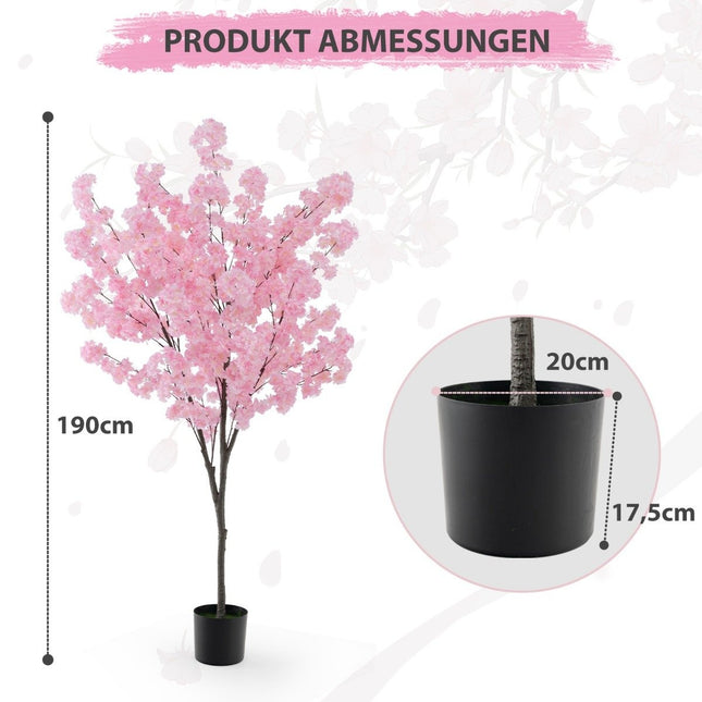 Künstlicher Kirschblütenbaum, 190 cm, rosa Blüten