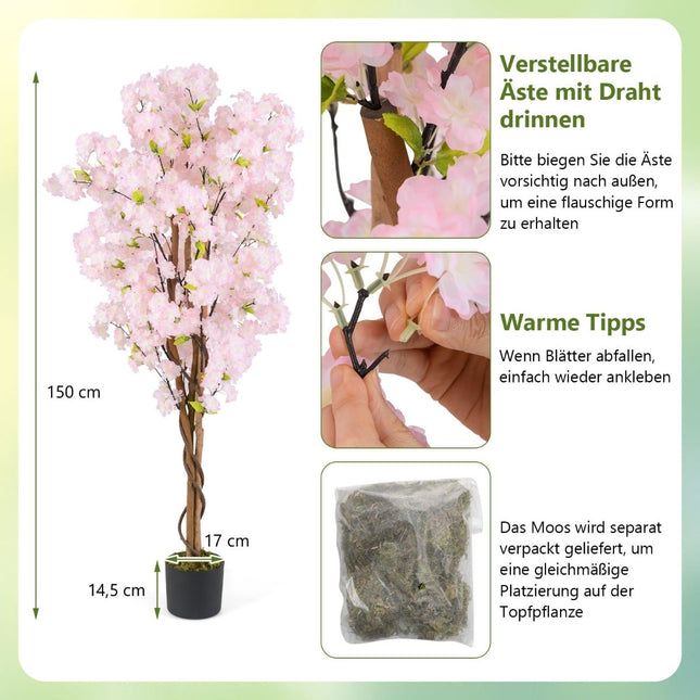 Künstlicher Kirschblütenbaum im 2er-Set, 150 cm, Rosa