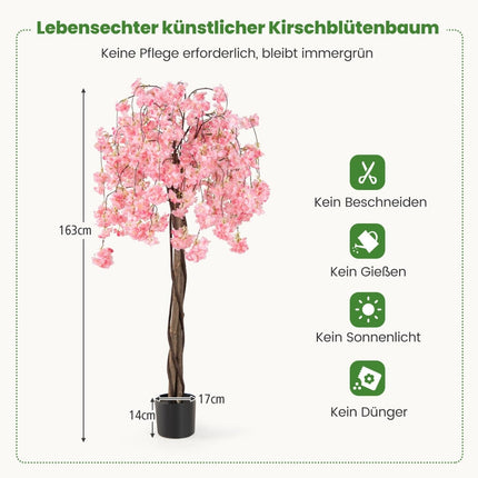 Künstlicher Kirschblütenbaum im Topf, 163 cm, pinke Blüten