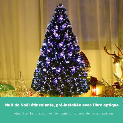 Sapin de Noël artificiel 120 cm, guirlande lumineuse LED à fibre optique