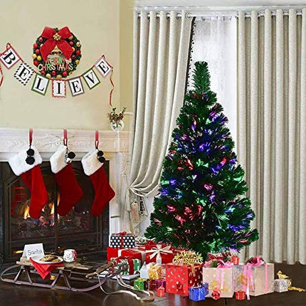 Sapin de Noël artificiel 120 cm, guirlande lumineuse LED à fibre optique