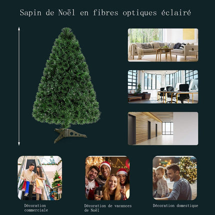 Sapin de Noël artificiel 120 cm, guirlande lumineuse LED à fibre optique