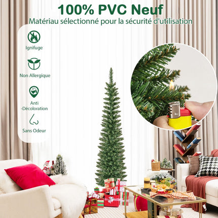 Sapin de Noël artificiel 150 cm, pré-illuminé avec 150 LED, fin