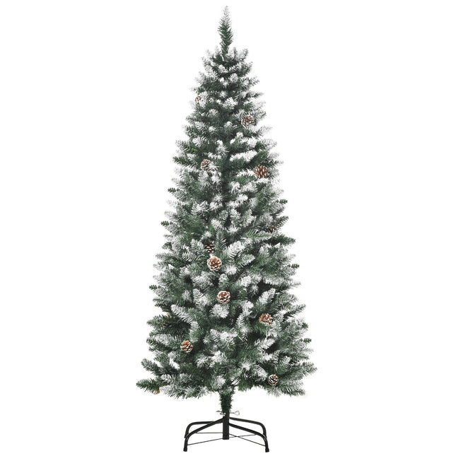 Sapin de Noël artificiel, 150 cm, branches enneigées, pommes de pin