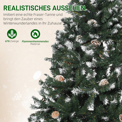 Sapin de Noël artificiel, 150 cm, branches enneigées, pommes de pin