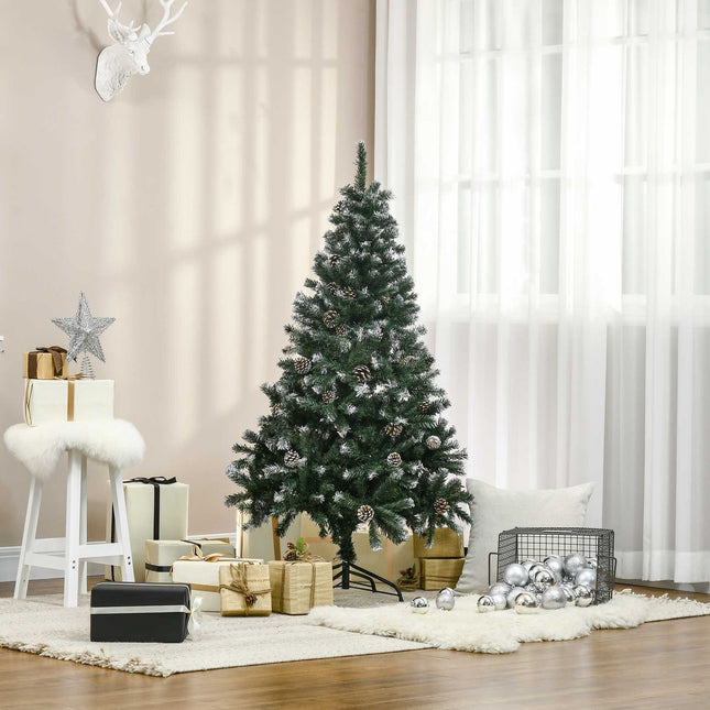 Künstlicher Weihnachtsbaum, 150 cm, verschneite Äste, Tannenzapfen