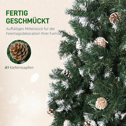 Sapin de Noël artificiel, 150 cm, branches enneigées, pommes de pin