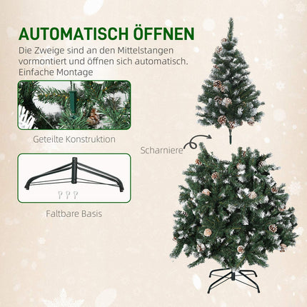 Sapin de Noël artificiel, 150 cm, branches enneigées, pommes de pin