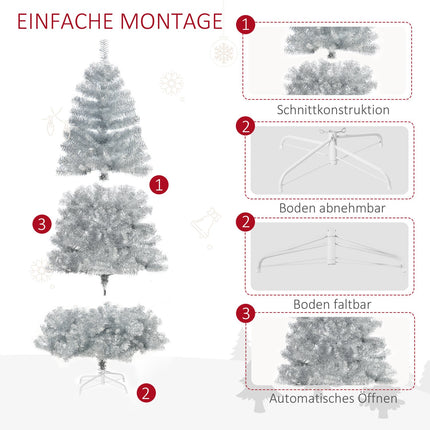180 cm großer künstlicher Weihnachtsbaum, Silber & Weiß, einfacher Aufbau