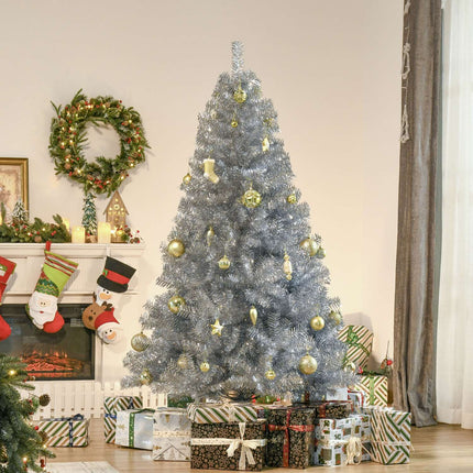 180 cm großer künstlicher Weihnachtsbaum, Silber & Weiß, einfacher Aufbau