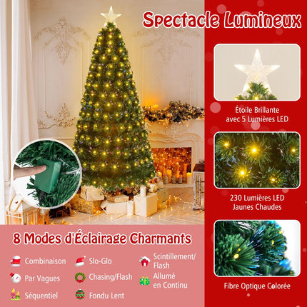 Künstlicher Weihnachtsbaum 180cm, Glasfaser, 230 LED, 8 Modi