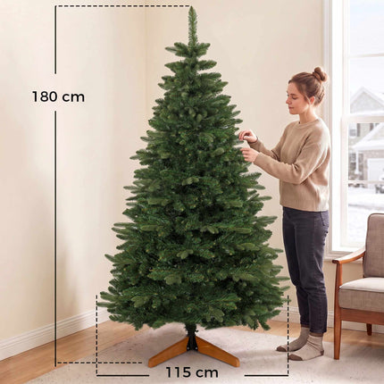Sapin de Noël artificiel 180 cm, vert, support pliable en bois