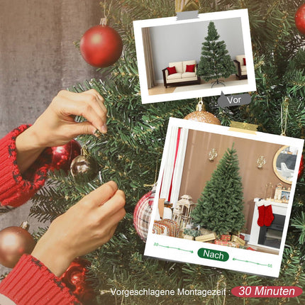 Sapin de Noël artificiel, 180 cm, branches articulées, support en métal