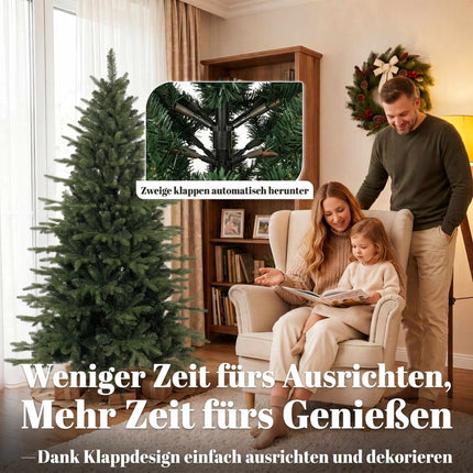 Sapin de Noël artificiel, 180 cm, branches articulées, pied en bois