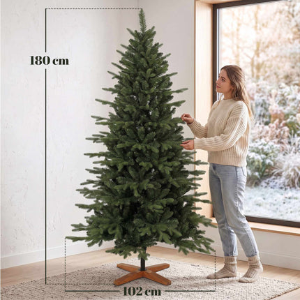 Sapin de Noël artificiel, 180 cm, branches articulées, pied en bois