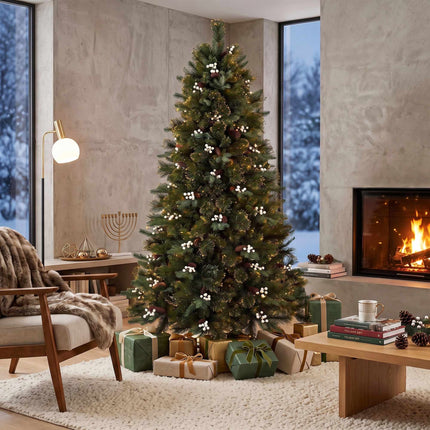Sapin de Noël artificiel, 180 cm, branches articulées, pied en bois