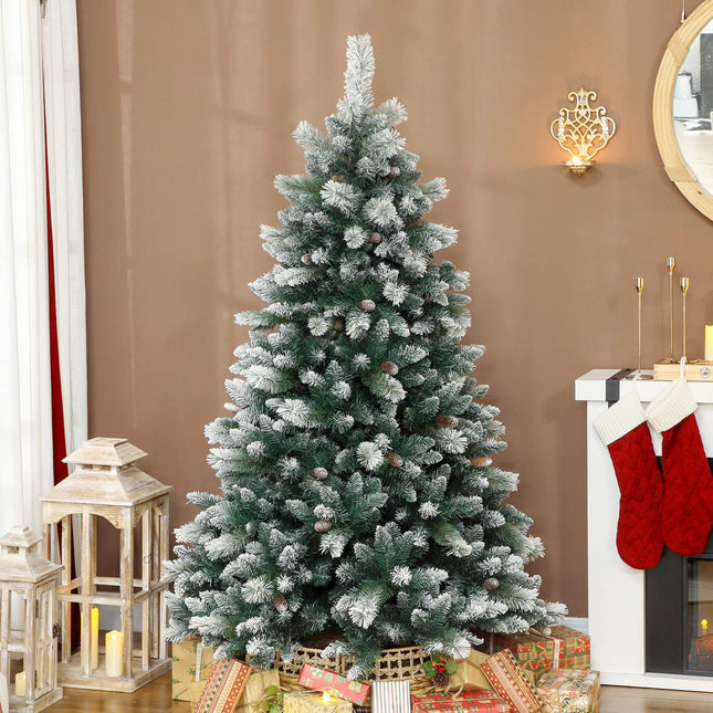 Sapin de Noël artificiel 180 cm, enneigé, 1000 branches, 34 cônes