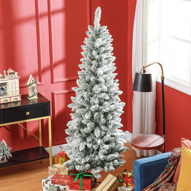 Künstlicher Weihnachtsbaum, 183 cm, schmal mit Schnee-Effekt