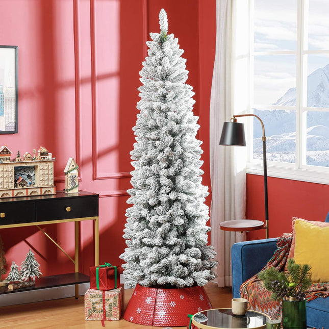 Sapin de Noël artificiel, 210 cm, design fin, recouvert de neige
