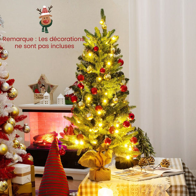 Sapin de Noël artificiel 90 cm, minuterie LED 50 LED, socle en lin