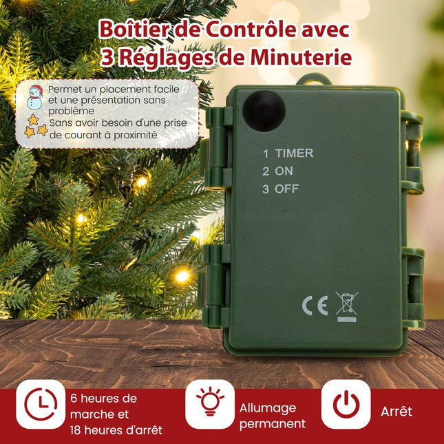 Sapin de Noël artificiel 90 cm, minuterie LED 50 LED, socle en lin
