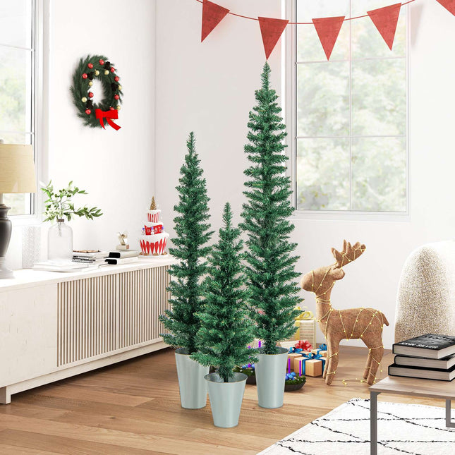 Künstlicher Weihnachtsbaum-Set, 3er-Pack 90-150 cm, Metalleimer