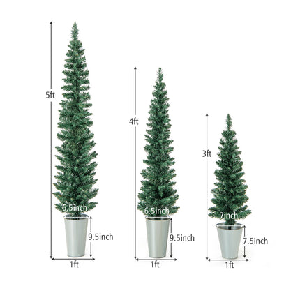 Ensemble de 3 sapins de Noël artificiels de 90 à 150 cm, seaux en métal
