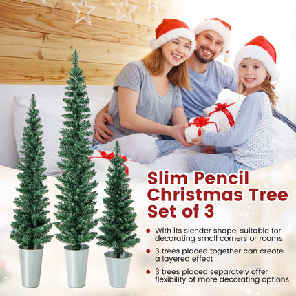 Ensemble de 3 sapins de Noël artificiels de 90 à 150 cm, seaux en métal