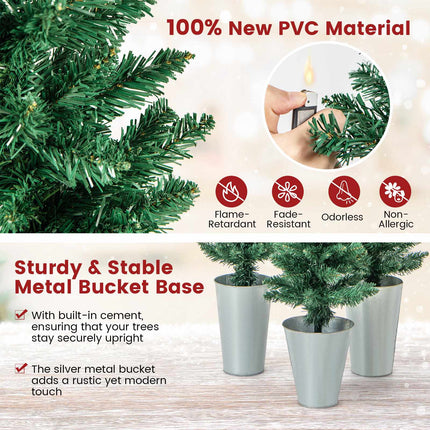 Ensemble de 3 sapins de Noël artificiels de 90 à 150 cm, seaux en métal