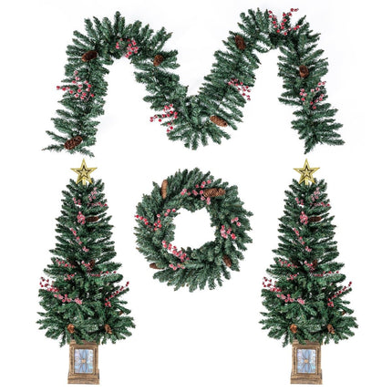 Künstlicher Weihnachtsbaum mit Girlande und Kranz, 4-teilig