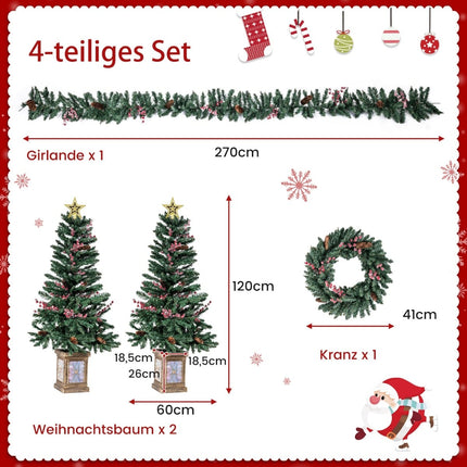 Künstlicher Weihnachtsbaum mit Girlande und Kranz, 4-teilig