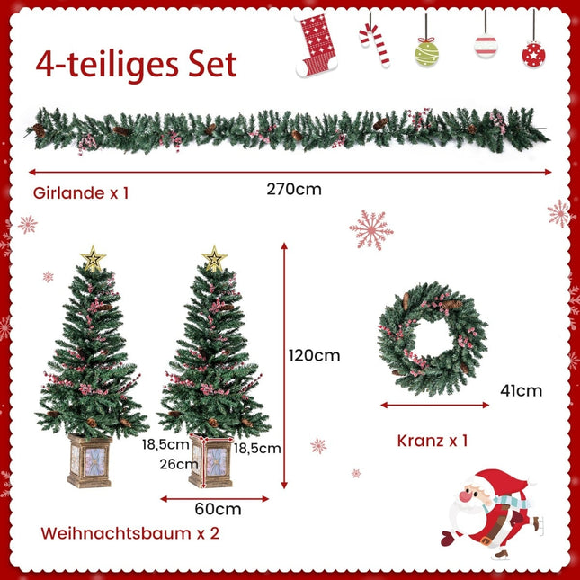 Künstlicher Weihnachtsbaum mit Girlande und Kranz, 4-teilig