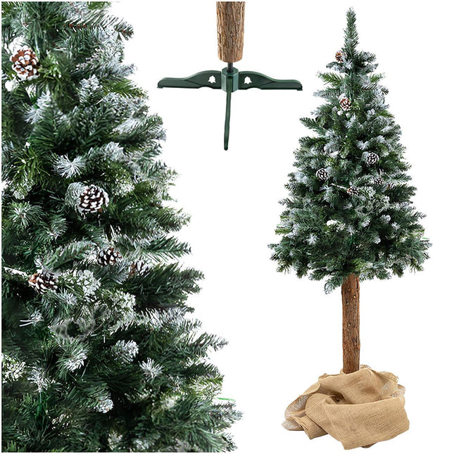 Sapin de Noël artificiel enneigé, 180 cm, tronc naturel
