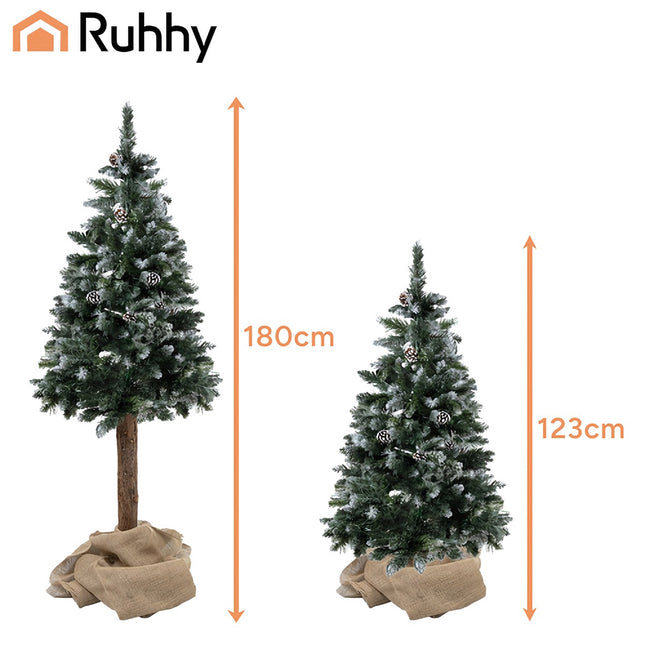 Sapin de Noël artificiel enneigé, 180 cm, tronc naturel