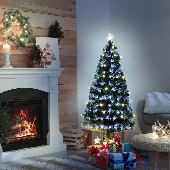 Künstlicher Weihnachtsbaum mit LED-Beleuchtung und Fernbedienung, 150cm, Grün/Weiß
