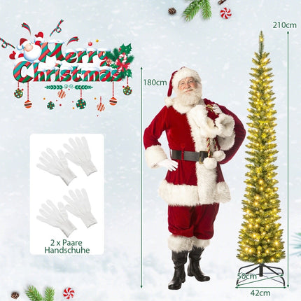 Künstlicher Weihnachtsbaum mit LED-Lichtern, schmaler Weihnachtsbaum, beleuchteter Festbaum, 210 cm